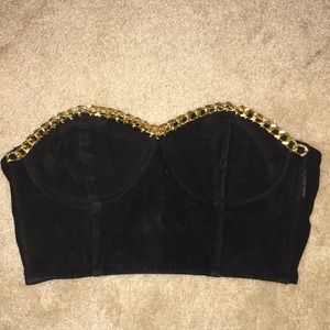 mink pink - black velvet bustier crop top - small